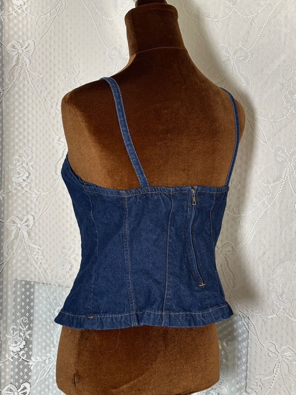 Dark Blue Denim Spaghetti Strap Women's Top